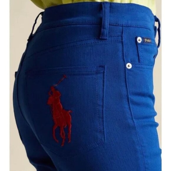 Polo Ralph Lauren Sz 27 Tompkins High-Rise Skinny Ankle Royal Blue Pony - Picture 3 of 11